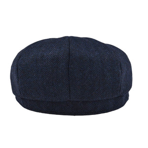 BOTVELA Wool Tweed Navy Blue Herringbone Newsboy Cap Men 8-Quarter Panel Cabbie Flat Caps Women Driver Beret Hat