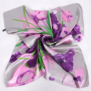 [BYSIFA] 90*90cm Fashion Purple Grey Polyester Silk Scarf Hijab Printed For Wome New Style Women Big Square Silk Scarf Shawl