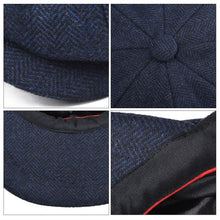 Load image into Gallery viewer, BOTVELA Wool Tweed Navy Blue Herringbone Newsboy Cap Men 8-Quarter Panel Cabbie Flat Caps Women Driver Beret Hat
