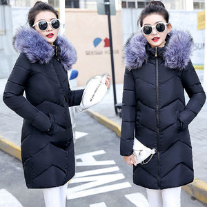 Fur collar winter coat ladies thick warm hooded long jacket women elegant slim white cotton parka women outwear 2019 new DR653