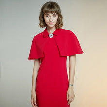 Load image into Gallery viewer, 2020 women&#39;s new style dress solid Cape slim dress short sleeve red Dress female sheath dresses
