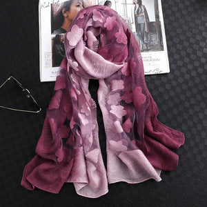 2024 NEW Fashion Women Cut Flowers Hollow Lace Gradient Flower Silk Scarf Spring Shawls and Wraps Towel Femme Beach Sjaals