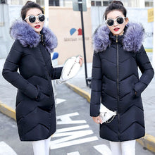 Load image into Gallery viewer, Fur collar winter coat ladies thick warm hooded long jacket women elegant slim white cotton parka women outwear 2019 new DR653
