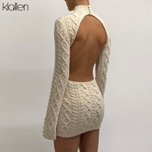 Load image into Gallery viewer, KLALIEN Simple Solid Long Sleeve Turtleneck Sweater Dress Autumn New Women Warm Streetwear Slim Stretch Mini Bodycon Dresses
