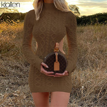 Load image into Gallery viewer, KLALIEN Simple Solid Long Sleeve Turtleneck Sweater Dress Autumn New Women Warm Streetwear Slim Stretch Mini Bodycon Dresses
