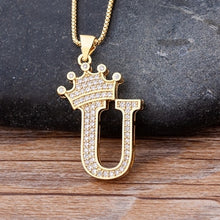 Load image into Gallery viewer, Nidin New Luxury Copper Zircon A-Z Crown Alphabet Pendant Chain Necklace Hip-Hop Style Fashion Woman Man Initial Name Jewelry
