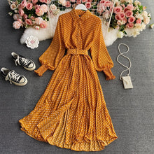 Load image into Gallery viewer, Spring Autumn Women Vintage Maxi Party Dress Long Sleeve Orange Polka Dot Pleated Evening Black Vestidos Femme Fashion Robe New
