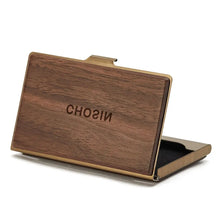 Load image into Gallery viewer, Amgoth Customize Business Card Holder Wood ID Wallet Card Case For Women Men Metal Credit Card Box
