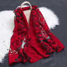 Load image into Gallery viewer, Wholesale 2021 New Fashion Women Cut Flowers Hollow Lace solid Silk Scarf Spring Shawls and Wraps Towel Femme Beach Sjaals
