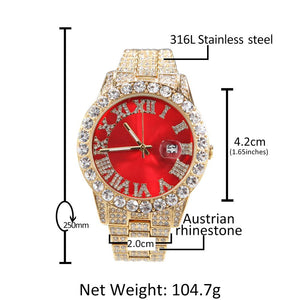 THE BLING KING Big Iced Out Watches For Women Men Purple Pink Dial Fashion Luxury Stainless Steel Quartz Business Wristwatches
