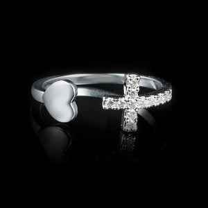 1PC Silver Color Alloy Rhinestone Cross Ring Geometric Heart Adjustable Opening Rings For Women Fashion Jewelry Gift