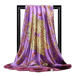 Silk Scarf Women Print Hair Neck Square Scarves Office Ladies Shawl Bandanna 90X90CM Muslim Hijab Handkerchief Muffler Foulard