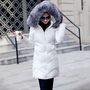 Fur collar winter coat ladies thick warm hooded long jacket women elegant slim white cotton parka women outwear 2019 new DR653
