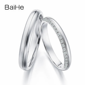 BAIHE Solid 18K White Gold H/SI Natural Diamond Ring Man Women Wedding Band Fine Jewelry Trendy Couple Ring Zoben Ma'aurata