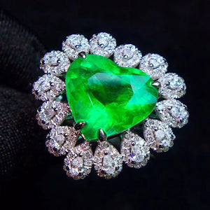 9K Gold ring Lab Created 5ct Emerald and Moissanite Diamond Ring With national certificate Em-022