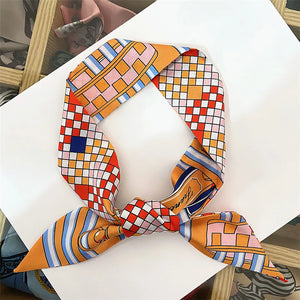 2023 New Design Plaid Print Skinny Spring Scarf Women Luxury Brand Bag Scarves Summer Neckerchief Silk Scarf For Ladies