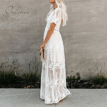 Load image into Gallery viewer, Ordifree 2022 Summer Boho Women Maxi Dress Loose Embroidery White Lace Long Tunic Beach Dress Vacation Holiday Clothes

