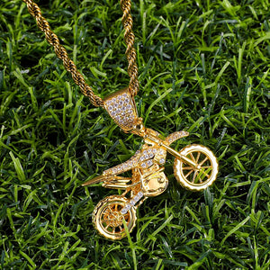 HIP Hop Full AAA Iced Out Bling CZ Cubic Zircon Copper Motorcycle Pendants & Necklaces For Men Jewelry With Tennis Chain
