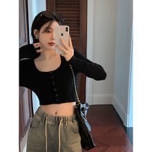 Load image into Gallery viewer, Hot Girl Early Autumn High Waist Crop Top Knitted Cardigan
