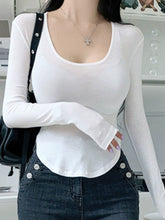 Load image into Gallery viewer, Scheming Tops Sexy U Collar Chest-Flattering Large Long-Sleeved T-shirt
