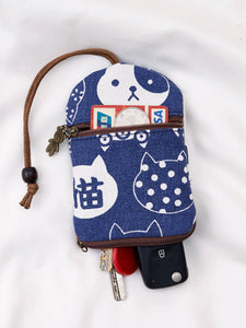 Canvas Compact Mini Cartoon 2-in-1 Key Case