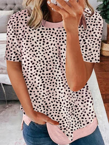 2024 Summer New Arrival Leopard Print Print Short-Sleeved T-shirt Female Fashion Style Fashion Pullover round Neck Half-Sleeve Top Female