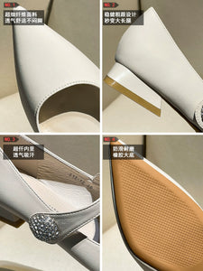 Classic Style Buckle Rhinestone Low Heel 3cm Flats