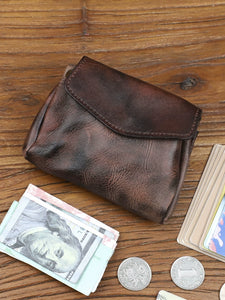 Retro Handmade Genuine Leather Coin Purse Cowhide Women Card Holder Multi-Functional Skeleton-skin Wallet Men's Mini Storage Pouch