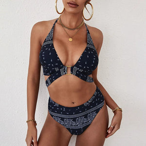 Fashion Three-Point Bikini Swimsuit for Women 2022 New Beach Hot Spring Vacation Halterneck Swimsuit Two-Piece Suit Women