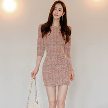 Load image into Gallery viewer, Classic Style One-Step Slim-Fit Three-Quarter Sleeve Plaid Dress
