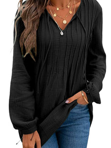 Fashion V Neck Loose Thin Belly Covering Pullover Long Sleeves T-shirt