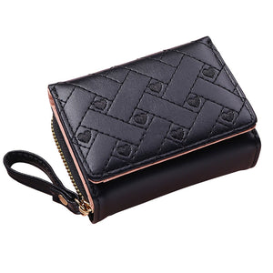 Women's Wallet Short Chic Embroidered Heart Coin Purse Female Tri Fold Card Holder PU Leather Multi-Card Wallet