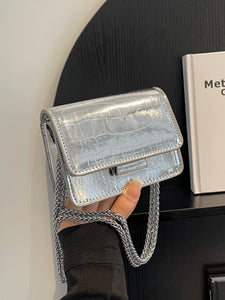 This Year's Popular Silver Mini Small Bag 2024 Spring and Summer Popular Versatile Chain Bag Messenger Bag Fashion Lipstick Bag