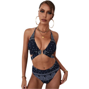 Fashion Three-Point Bikini Swimsuit for Women 2022 New Beach Hot Spring Vacation Halterneck Swimsuit Two-Piece Suit Women