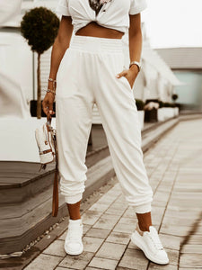 2024 Summer New Arrival High Waist Casual Cropped Pants for Women European and American All-Matching Pure Color High Waist Jogger Pants Pants Women