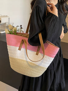 Large Capacity Commuter Bag 2024 New Shoulder Bag Female Vacation Seaside Beach Bag Fancy Woven Straw Bag