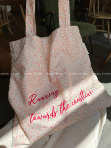 French style Romantic Pink Floral Canvas Bag South korea Ins Style Letter Shoulder Tote Bag Travel Beach Bag