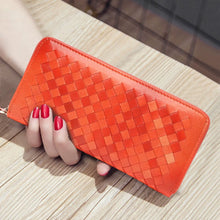 Load image into Gallery viewer, Genuine Leather Gold Women&#39;s Woven Casual Long Wallet
