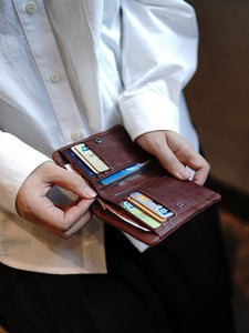 Bofu Hand-Made Scratch Vegetable Tanned Cowhide Simple Practical Soft Multi-Card Leather Pocket Short Wallet Wallet