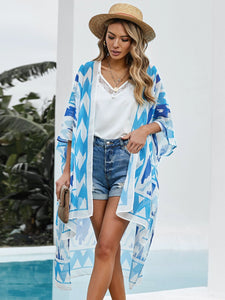 2024 European and American Bikini Blouse Cardigan Summer New Arrival Print Beach Sun Protection Clothing Mid Length Long Length Chiffon Blouse for Women