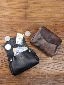 Retro Handmade Genuine Leather Coin Purse Cowhide Women Card Holder Multi-Functional Skeleton-skin Wallet Men's Mini Storage Pouch