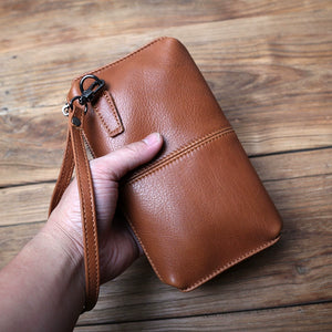 Long Men's Casual Retro First Layer Cowhide Clutch Bag