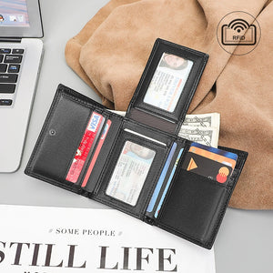 Men's Retro First Layer Cowhide Wallet-Fold RFID Bag