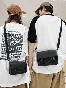 Boys Retro Style Flip Casual Black Single-Shoulder Bag
