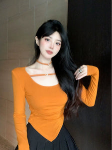 Sweet Sexy off-Shoulder Silm Stretch Long Sleeve T-shirt