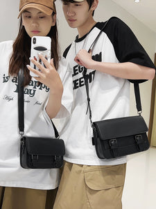 Boys Retro Style Flip Casual Black Single-Shoulder Bag