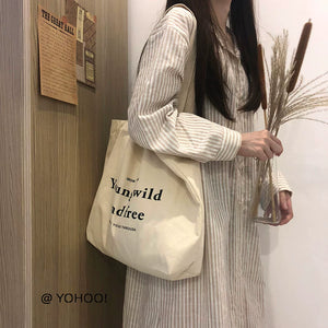 INS Retro English Solid Color Canvas Bag