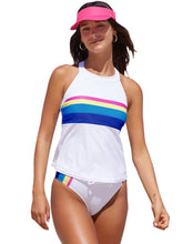 Load image into Gallery viewer, 2024 Fashion Sports Vest Swimsuit Two-Piece Suit Women&#39;s Summer New Arrival Contrast Color Stripes Conservative Cover Belly Separates Swimsuit
