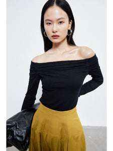 Buckthorn off-Shoulder Knitted Slim-Fit Slimming Bottoming Shirt