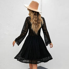 Load image into Gallery viewer, Fashion White Long Sleeves Dress Women&#39;s 2024 New Arrival V-neck Lace Bell Sleeve Belted Fairy Skirt
